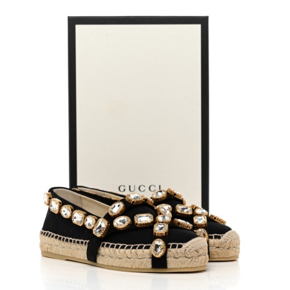 GUCCI PEPITA CRYSTAL EMBELLISHED ESPADRILLE FLATS NEW IN BOX 🖤 - Picture 1 of 5